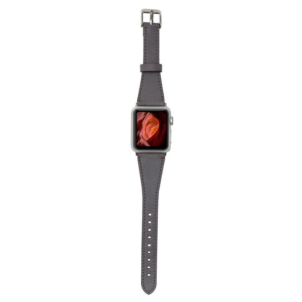 Apple Watch Uyumlu Deri Kordon 42-44-45mm Slim RST9 Gri