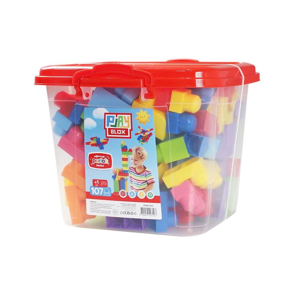 Play Blox Yapı Oyuncakları 107 Parça Kovalı Parlak Renkler Mega Blok Seti 3103