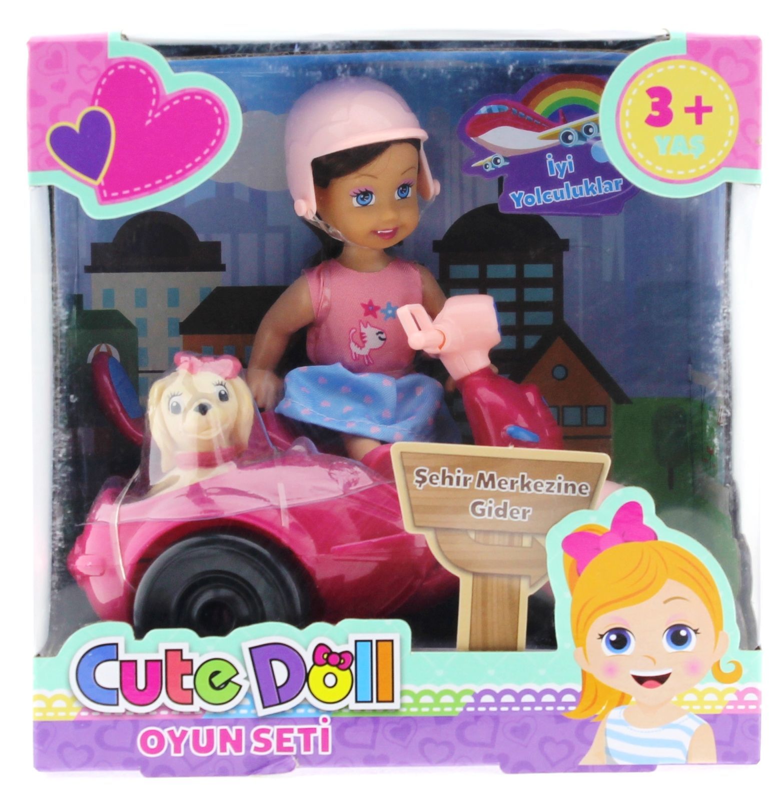 Cute Doll Mini Bebek ve Köpekli Pembe Motorsiklet