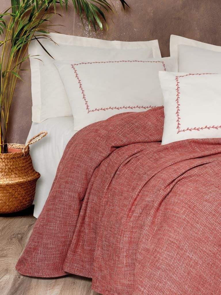 Cotton Box Embrova Şönil Çift Kişilik Yatak Örtüsü/Pike Takımı Loom Bordo
