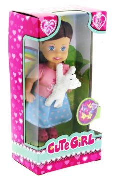 Cute Girl Beyaz Köpekli ve Kumral Mini Bebek
