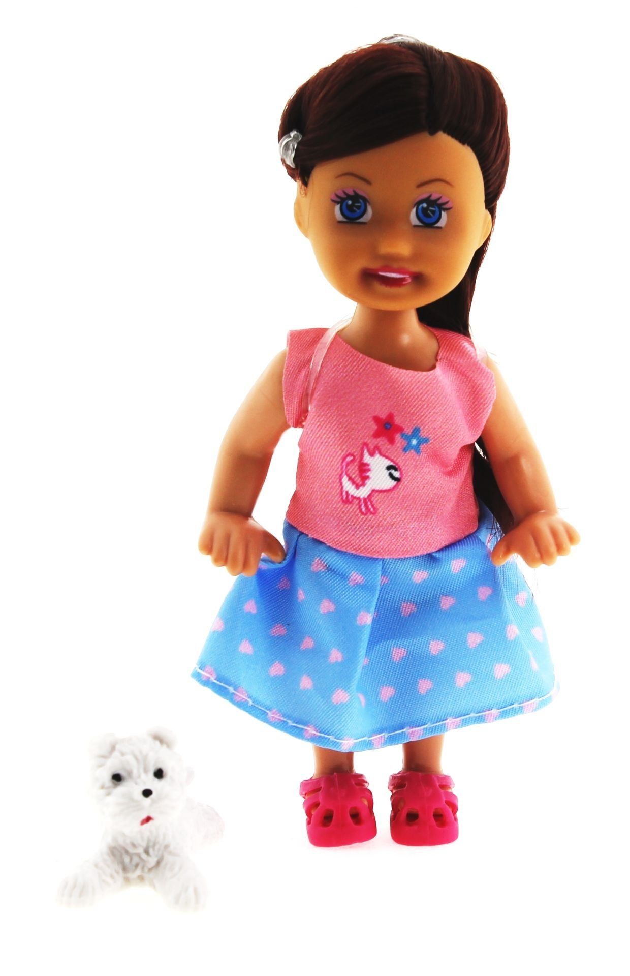 Cute Girl Beyaz Köpekli ve Kumral Mini Bebek