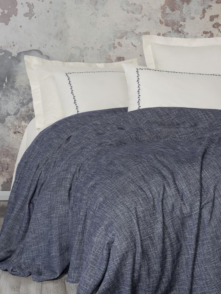 Cotton Box Embrova Şönil Çift Kişilik Yatak Örtüsü/Pike Takımı Loom Lacivert