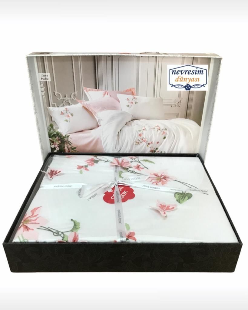Cotton Box 3D Nakışlı Çift Kişilik Saten Nevresim Takımı Luna Pudra