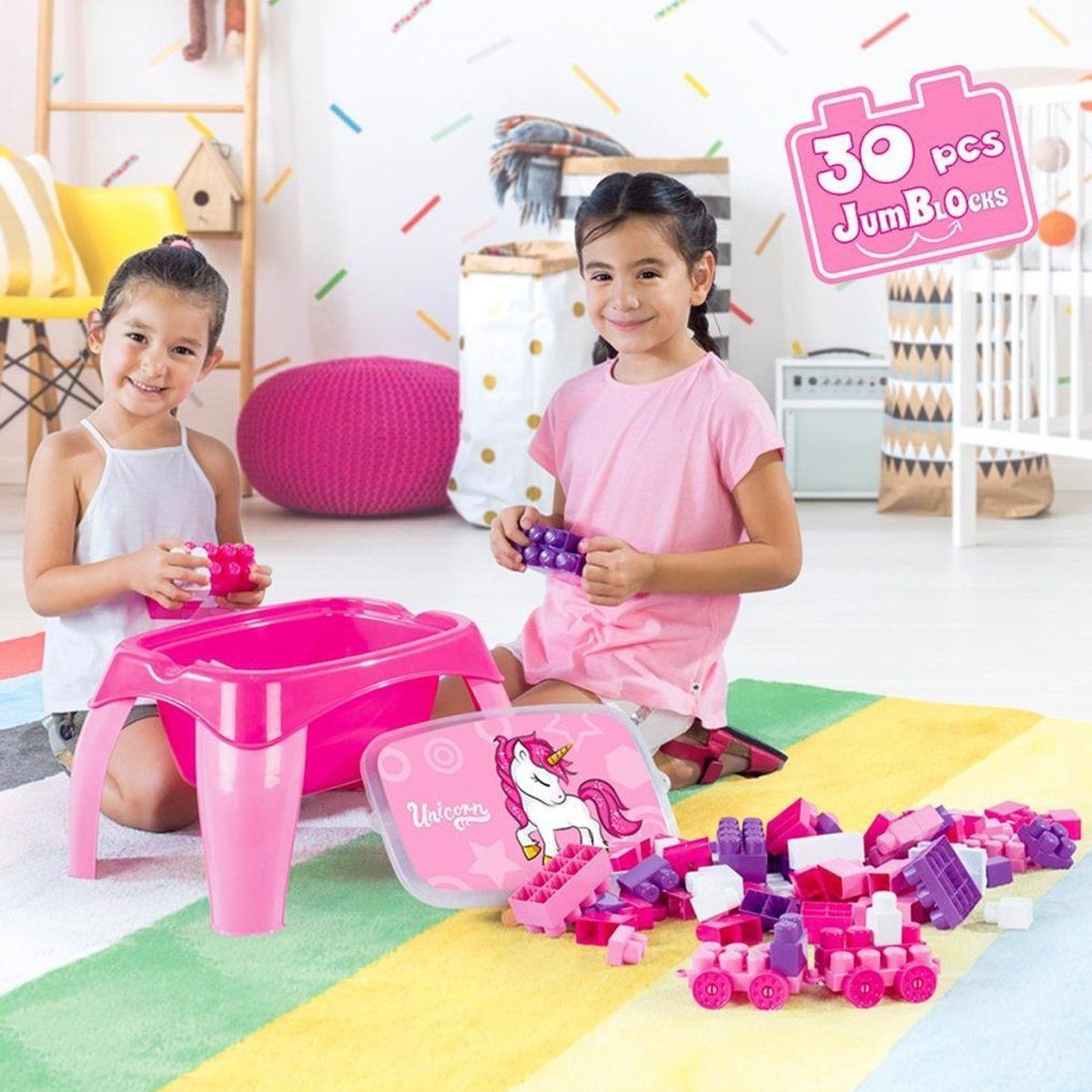 2598 Unicorn Aktivite Masası 30 Parça Blok Seti ile