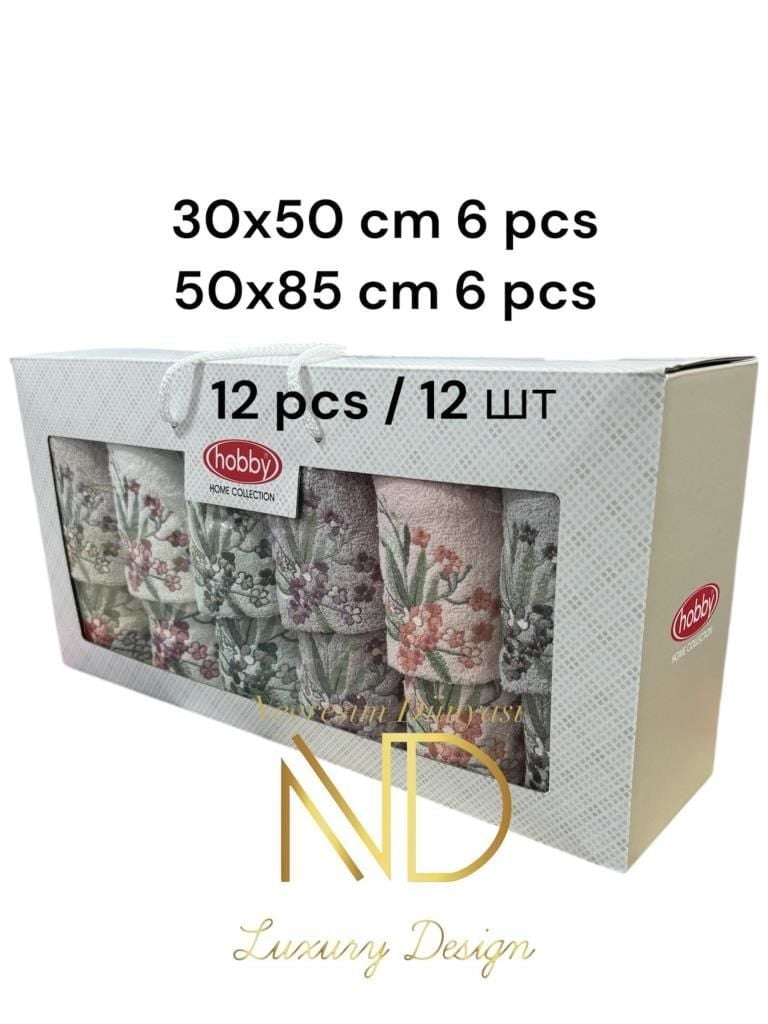Hobby 6'50x85cm 6'30X50 12'li Nakışlı Havlu Lily