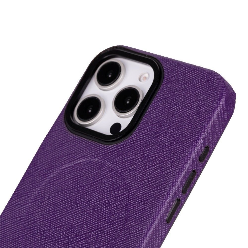 Apple iPhone 16 Pro Max uyumlu, Hakiki Deri, El Yapımı Kılıf, Mor