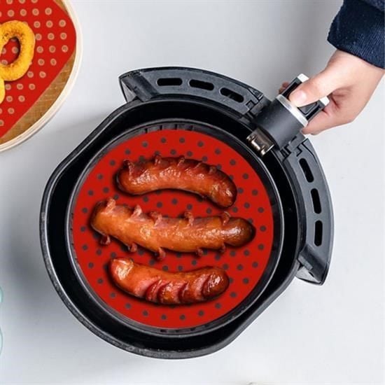 Ürün Gezegeni® Renkli Isıya Dayanıklı Yıkanılabilir Silikon Fırın Ve Airfryer Yuvarlak Pişirme Matı 23 Cm