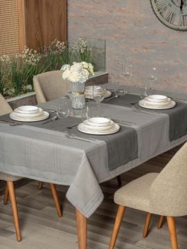 Cotton Box Antique Jasmine Gri Keten Masa Örtüsü