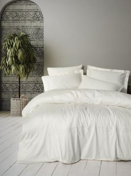 Cotton Box Brode Nakışlı Çift Kişilik Saten Nevresim Takımı Luxe Ekru