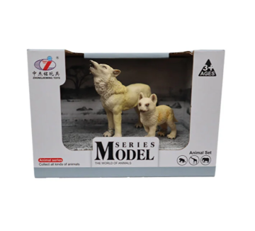 Kutulu Model Uluyan Kurt ve Yavrusu