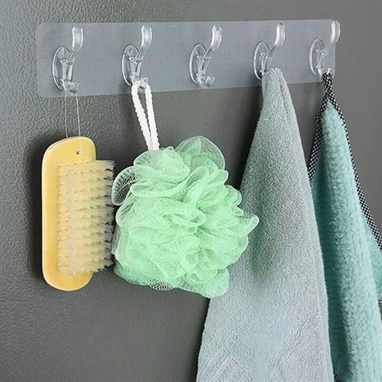 5 'li Güçlü Yapışkanlı Şeffaf Duvar Askısı Banyo Mutfak Düzenleyici Pratik Askılık