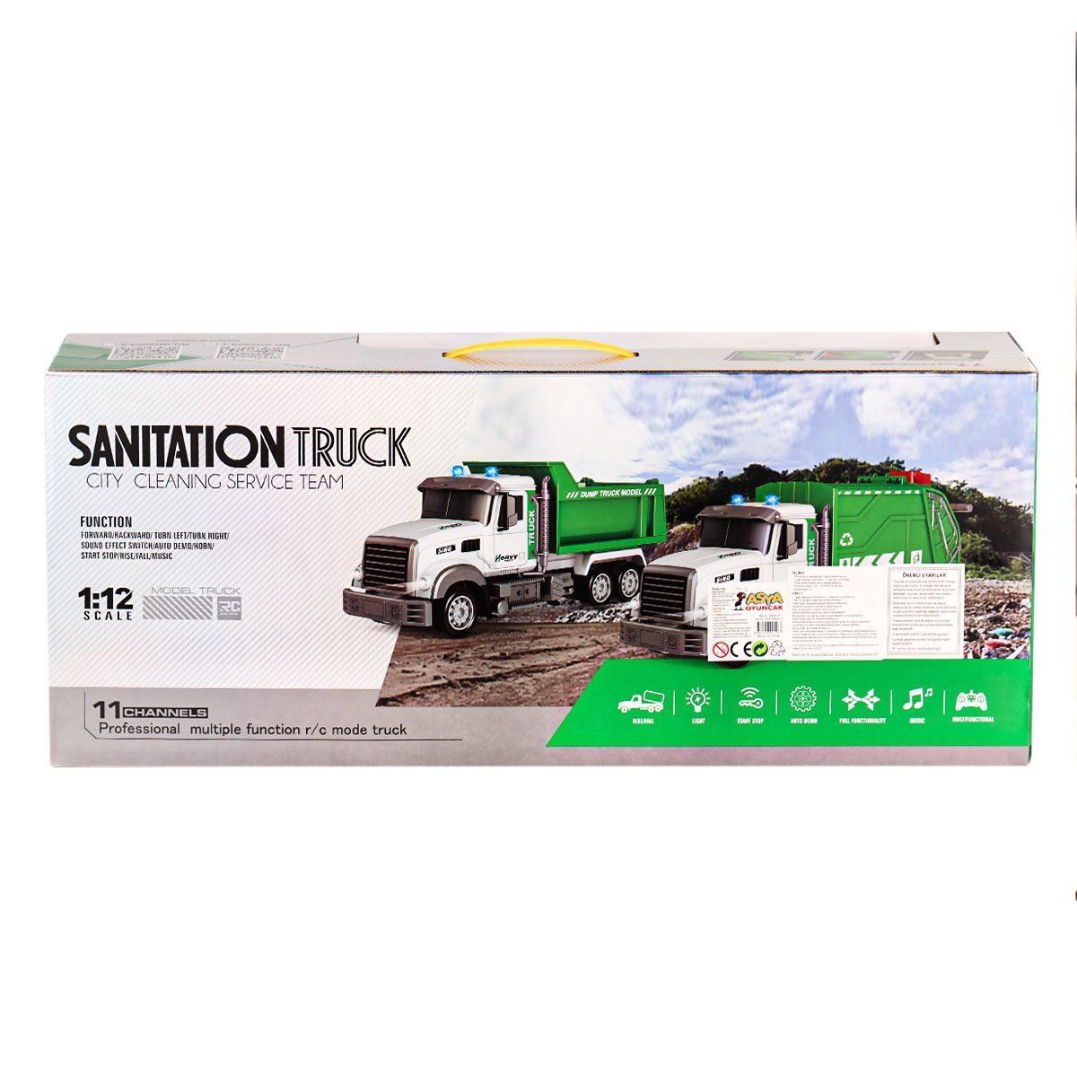 A8196-QH9003-1-2 Kumandalı Sesli ve Işıklı Çöp Kamyonu 1:12